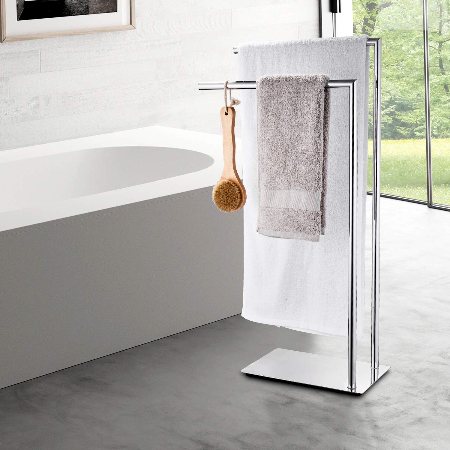 Freistehende Doppel-Handtuchhalter Badaccessoires Handtuchhalter Stand auf Boden Messing Chrom