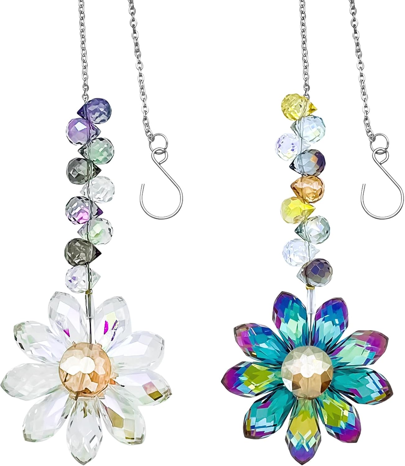 2PCS Crystal Sunflower Suncatchers for Windows Hanging, Sun Catcher Colorful Flower Prisms Rainbow Maker Pendants Hanging Ornaments for Indoor Outdoor Home Patio Garden Decor