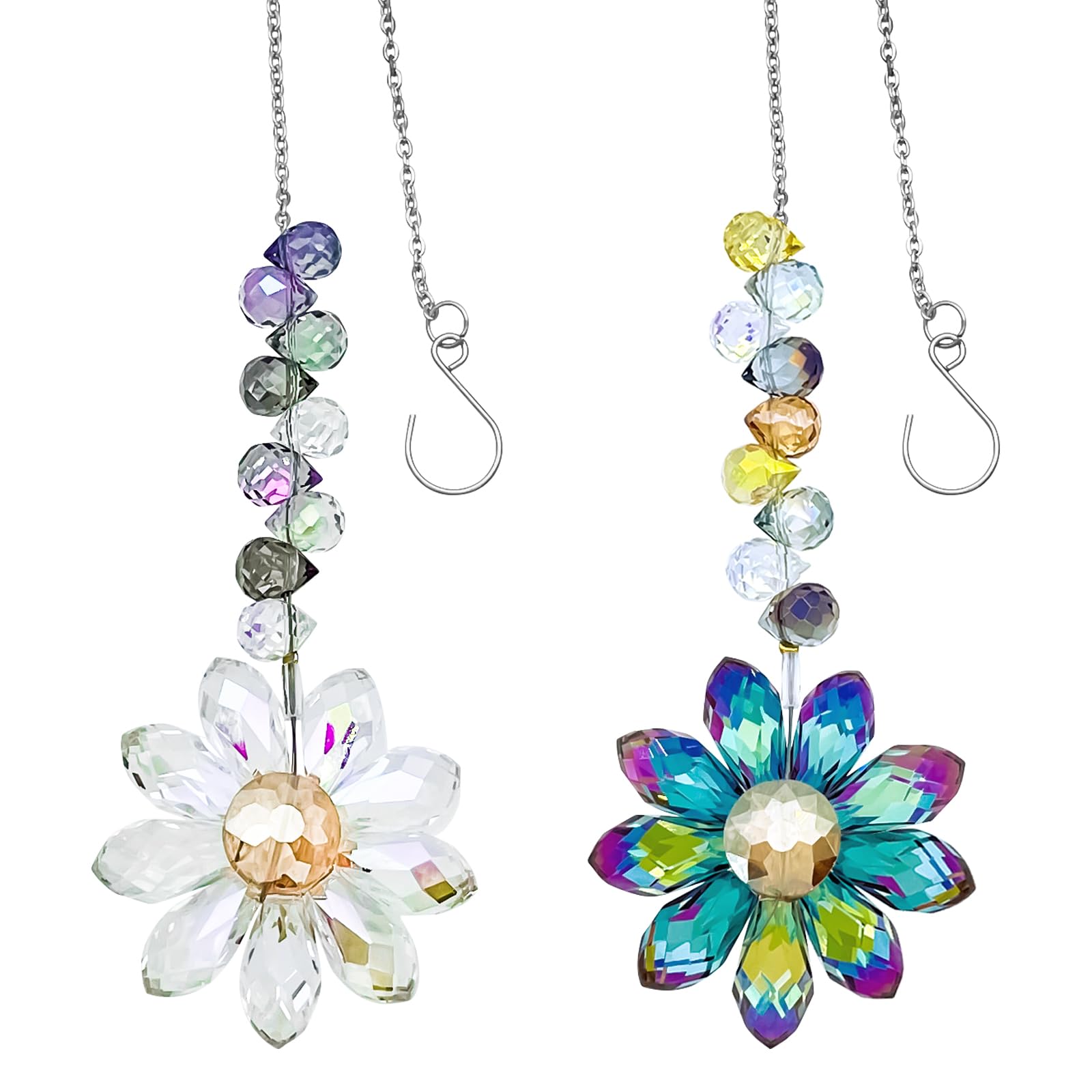 2PCS Crystal Sunflower Suncatchers for Windows Hanging, Sun Catcher Colorful Flower Prisms Rainbow Maker Pendants Hanging Ornaments for Indoor Outdoor Home Patio Garden Decor-image-40
