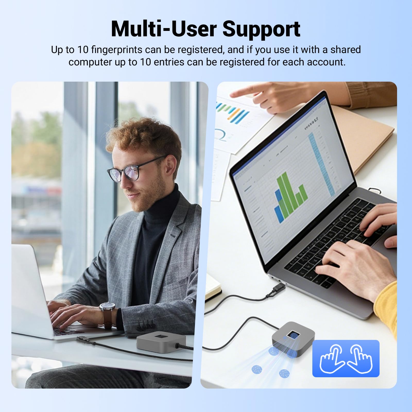 Lecteur d‘Empreintes digitales USB pour Windows Hello, Compatible avec Windows 11/10, Capteur 360°, clé de sécurité biométrique Plug & Play pour PC/Ordinateur Portable