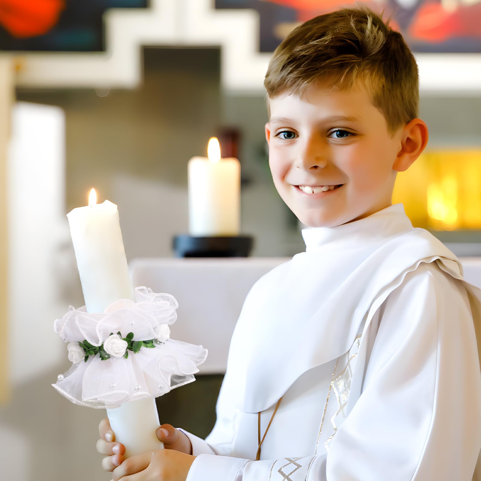 BOFUNX Decorazione Candela Battesimo Comunione Candela Protezione Antigoccia Gonne di Candele per Comunione Battesimo Cresima Matrimonio Compleanno DIY