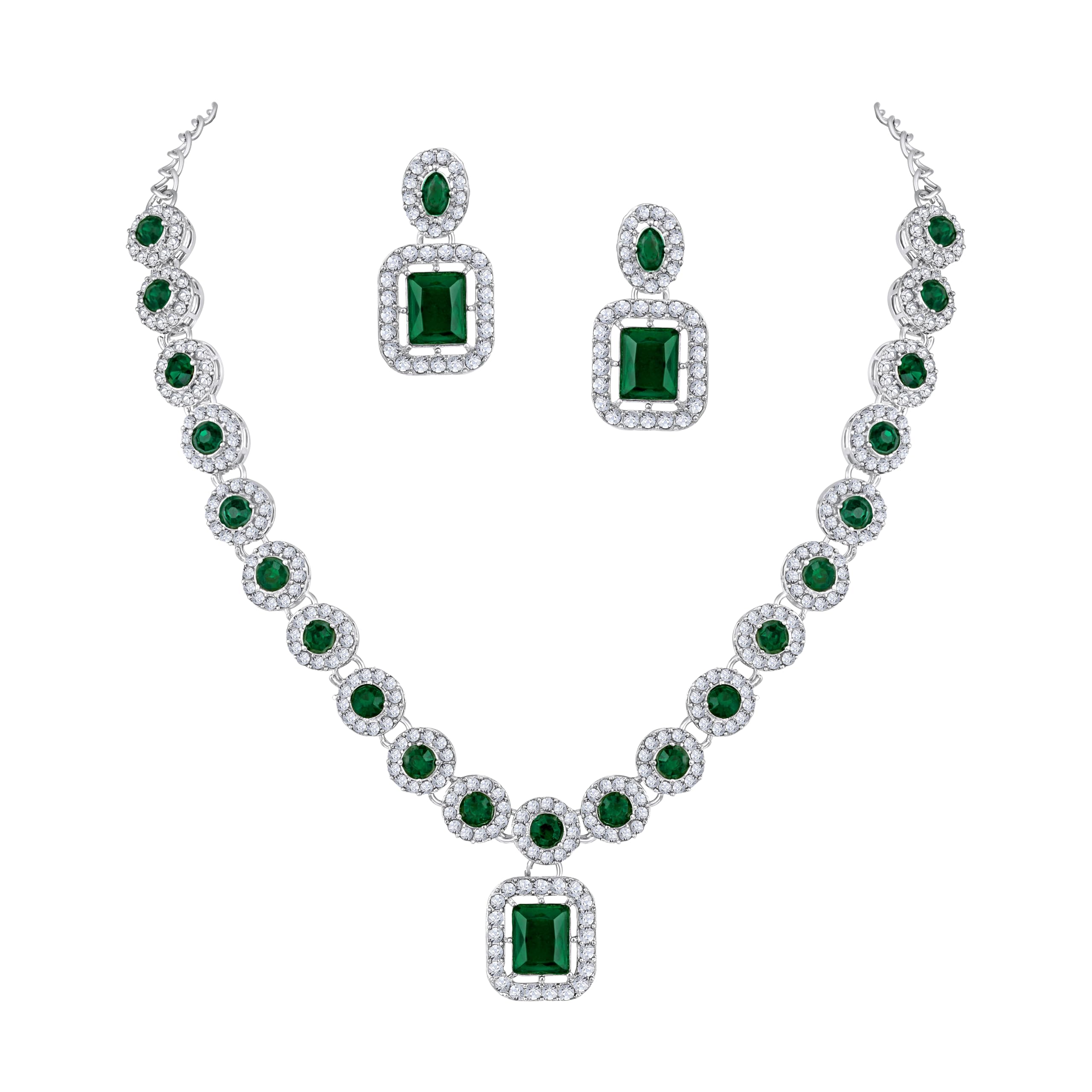 American Diamond Style Silver Plated Necklace with Earrings Jewellery Set for Women – Ideal for Party, Wedding, and Engagement-image-22