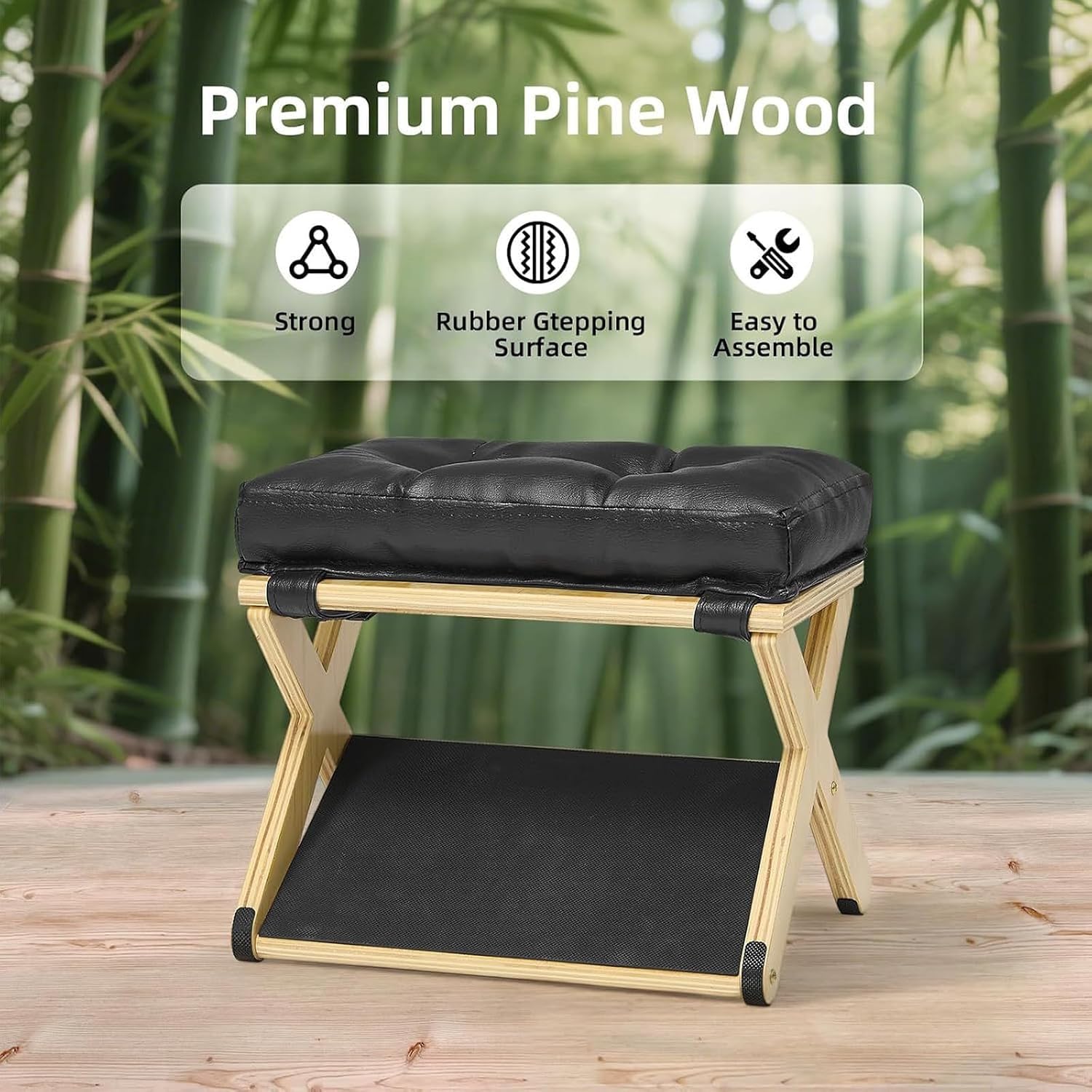 HoldOneLight Reposapiés de Madera 2 en 1, Reposapiés Antideslizante con Almohadilla Suave Extraíble, Soporte de Pies Ergonómico para Escritorio, Oficina, Hogar y Dormitorio