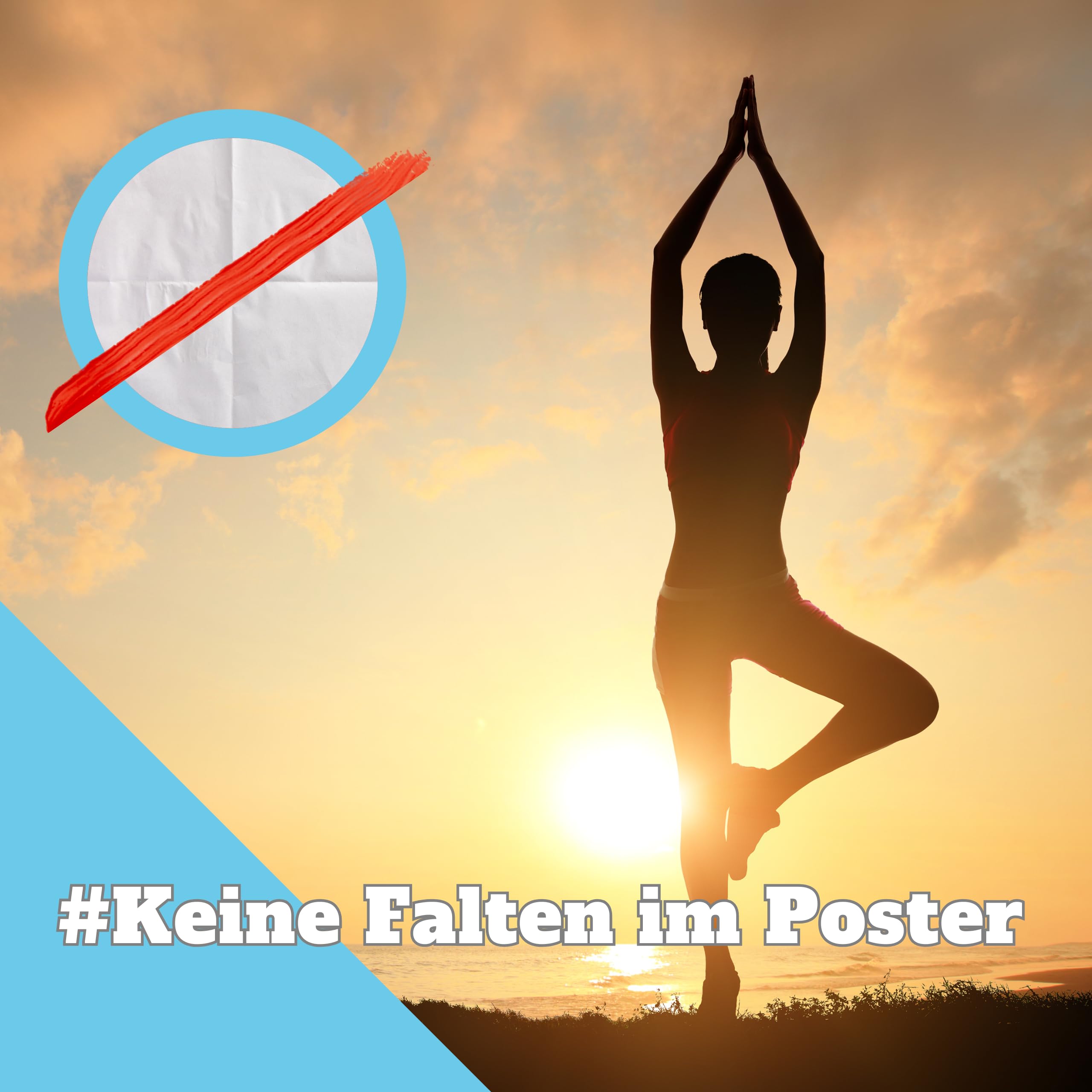 CLEAN SPORTS Póster de yoga DIN A1 con 168 asanas y poses de Hatha • Práctico póster de asanas para ejercicios en casa o en el estudio • Idea de regalo para principiantes y profesionales • Elegante