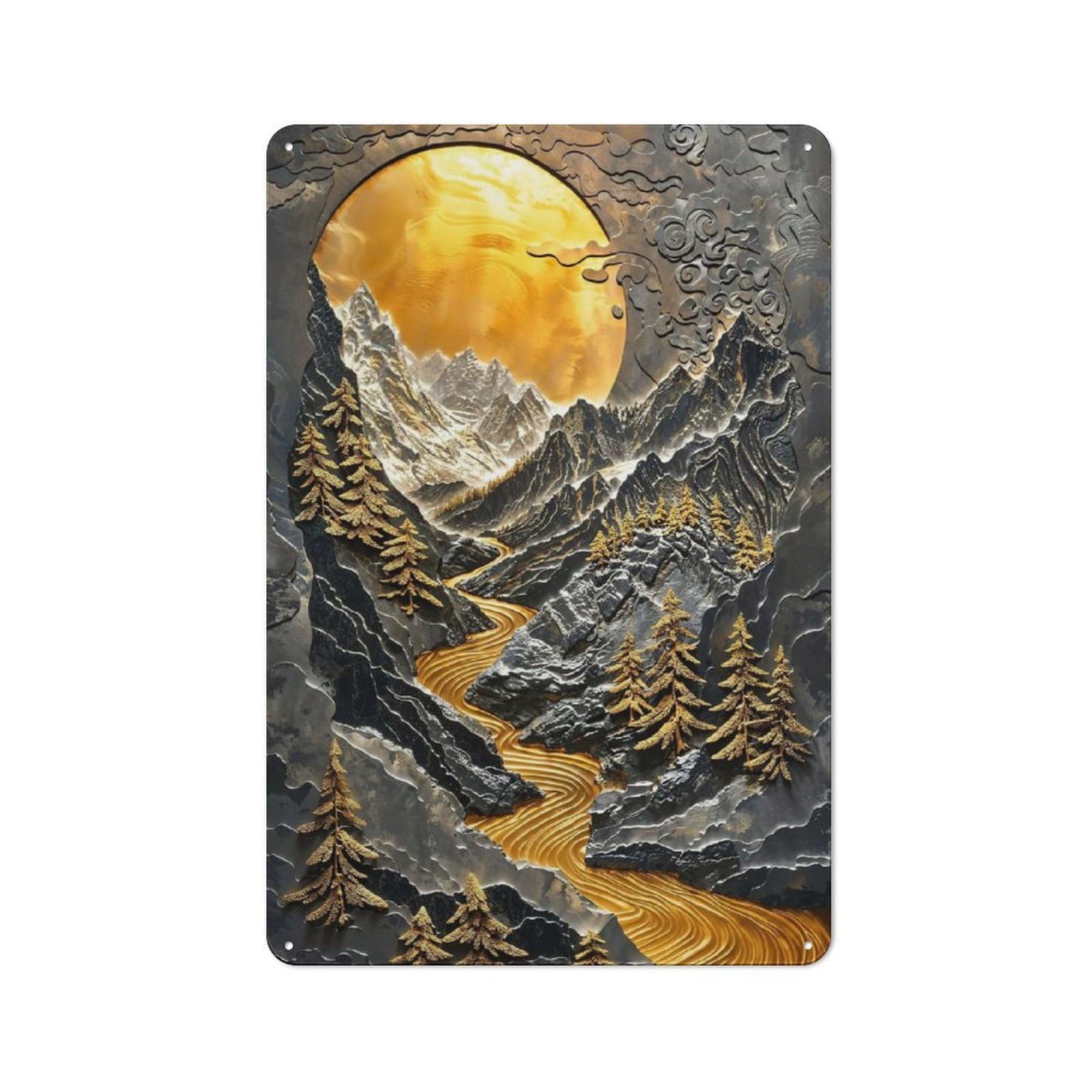 Junmoney Style-19 Bistro Style Golden River Sunset Tin Wall Sign 30X20cm, Shop Wall Decor For Takeaway, Bar, Kitchen Or Counter Area