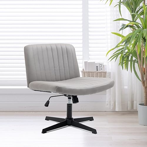 Miniatura 1 de HomVent Silla de escritorio de oficina sin reposabrazos, silla giratoria moderna acolchada de tela, ergonómica, respaldo medio, ajustable, asiento