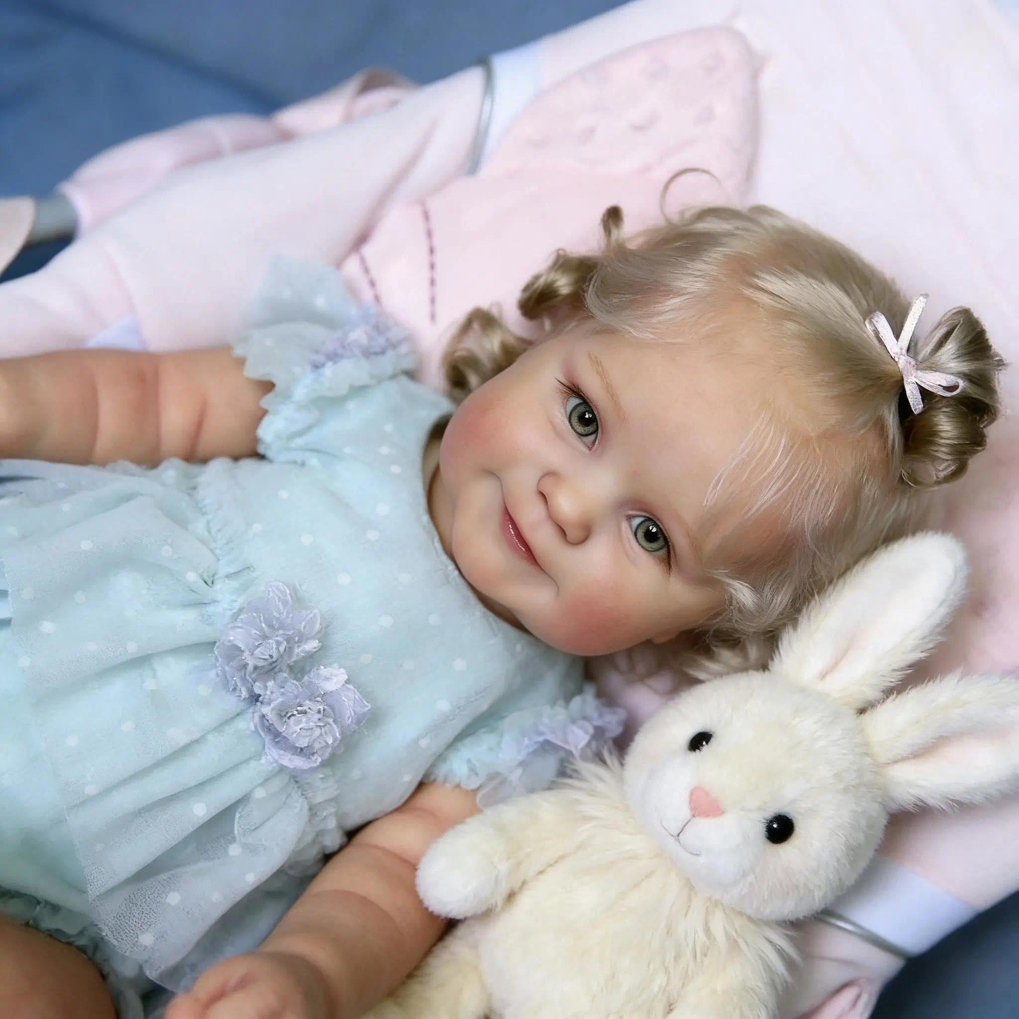 Zero Pam Bebe Reborn Fille Ouvrir Yeux, 50CM Poupée Princesse avec des Cheveux Implantés, Bebe Reborn Fille Silicone Plein Corps, Sourire comme Une Vraie Baby Poupée des pour 3 Enfants