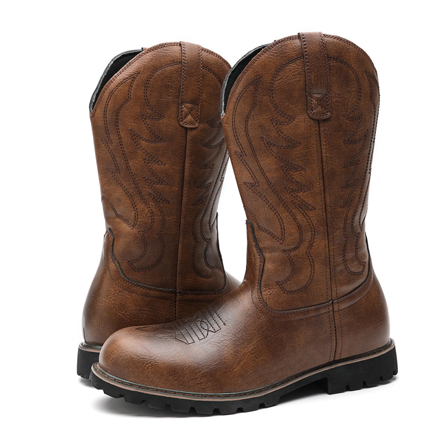 Stivali da Cowboy Western in Pelle con Punta Quadrata da Uomo Stivali da Lavoro Casual a metà Polpaccio Stivali Country Ricamati in Pelle Stivali Country Tradizionali Tradizionali