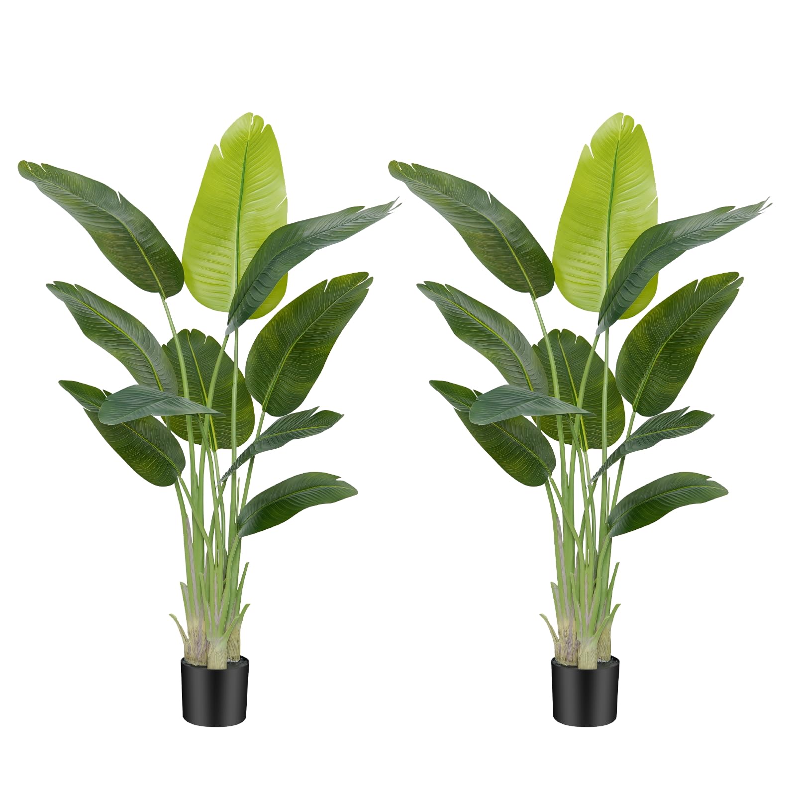 Keeplush Green Artificial Bird Of Paradise Plant Outdoor 150Cm Fake Tropical Banana Tree With 10 Leaves-Perfect Faux Plants For Indoor, Floor Plant In Pot For Home Decor In Living Room Office Bedroom 2Pack