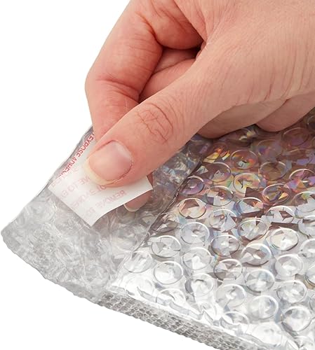 Miniatura 4 de Stockroom Plus Paquete de 50 sobres holográficos autoadhesivos de burbujas de polietileno, sobres acolchados plateados de 6 x 10 pulgadas (6 x 10
