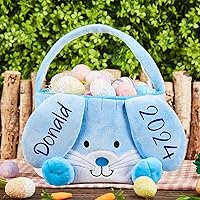 Vista 6 de Personalized Bunny Easter Basket, Custom Embroidered Monogram Easter Bucket Plush Easter Basket Kids Easter Gift Perfect for Toys and Candy