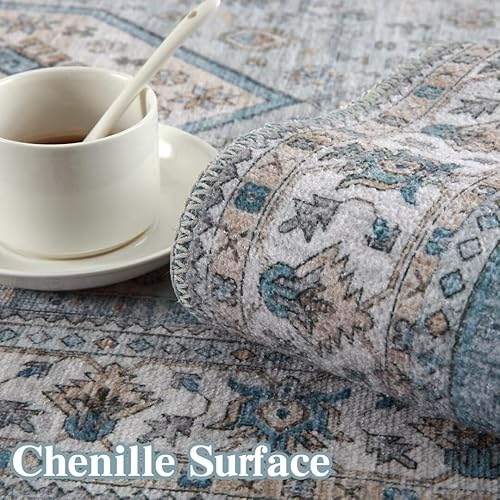 Miniatura 4 de GlowSol Alfombra de área de 8 x 10 pies, medallón floral, estilo vintage, para interiores, no se desprende, antideslizante, alfombra bohemia para