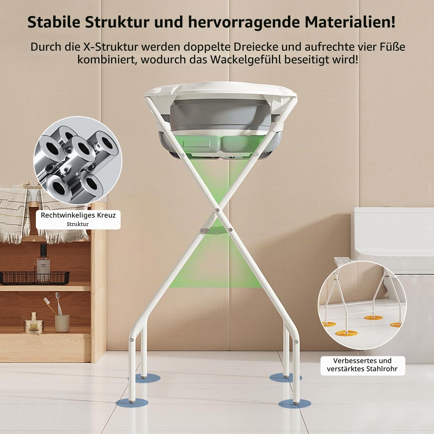 UBRAVOO Faltbare Babybadewanne – Ständer + Thermometer + Badekissen, Für Neugeborene bis 12 Monate (Grau)