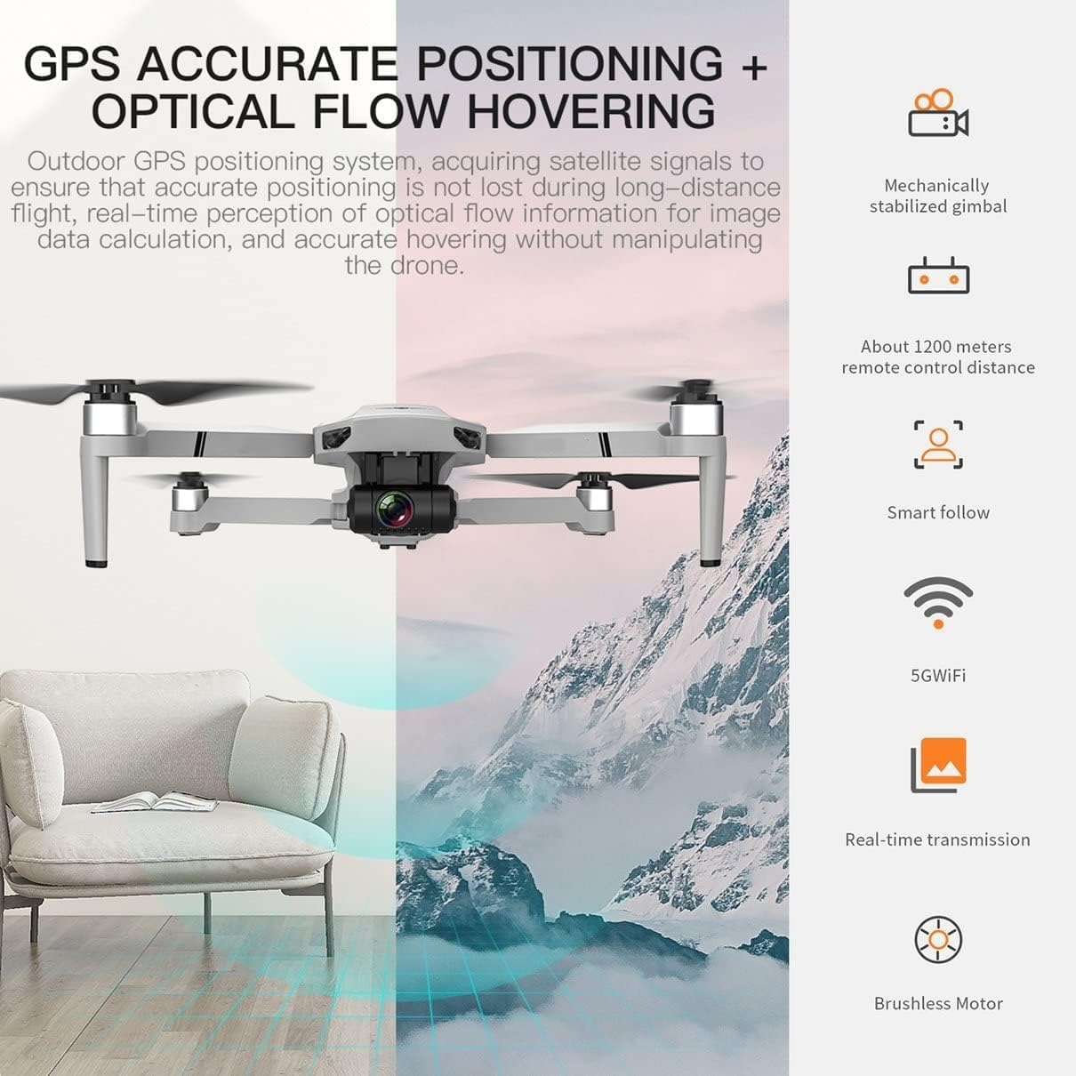 Avión de Control Remoto Plegable GPS 4K HD cámara aérea Drone Cámara con cardán de 2 Ejes for fotografía aérea Profesional antivibración sin escobillas Quadcopter (Size : 1 Battery)