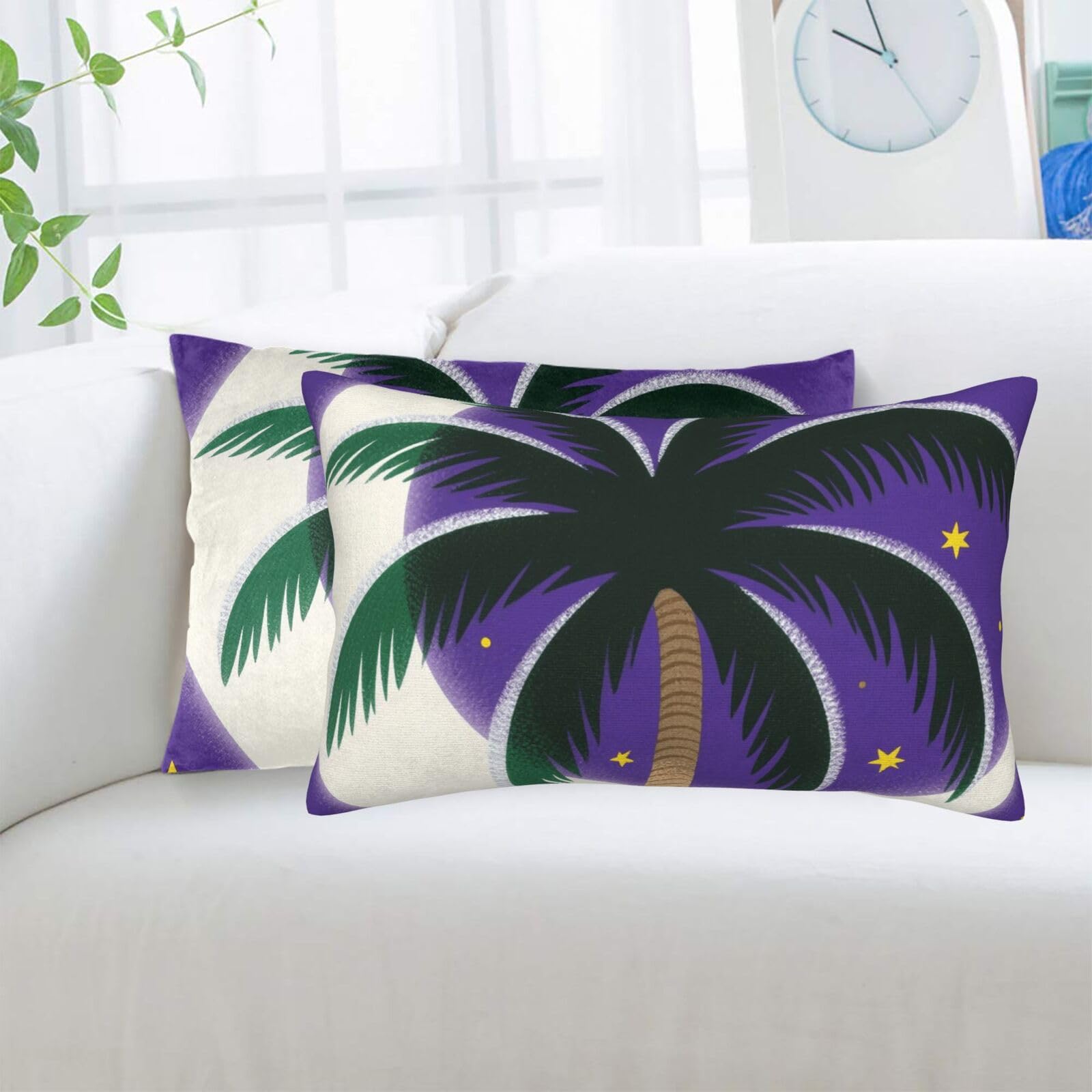 2 Pack Standard Pillowcases Sets, Ultra Soft Comfort Microfiber Plush Pillow Cases Tropical Palm Tree Decorative Throw Pillow Cover with Hidden Zipper for Bedroom, Sofa, Couch,14"X20"