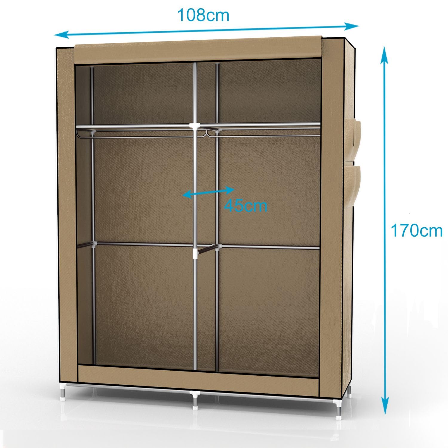 INTIRILIFE Armadio pieghevole 108x170x45 cm in CRÈME BEIGE - Armadio in tessuto con cerniera e asta appendiabiti, tasca laterale e scomparti - Ripiano a innesto, struttura in metallo