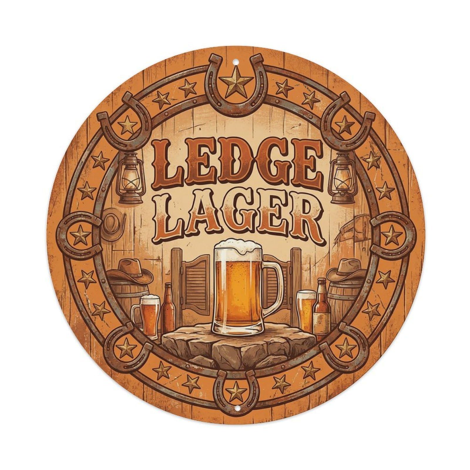 Vintage Beer Western Cowboy Ledge Lager Retro Bar for Pub Vintage Metal Tin Sign Plaque Wall Decor for Cafe, Club Bar, Office, Garden Metal Poster 8x8Inch