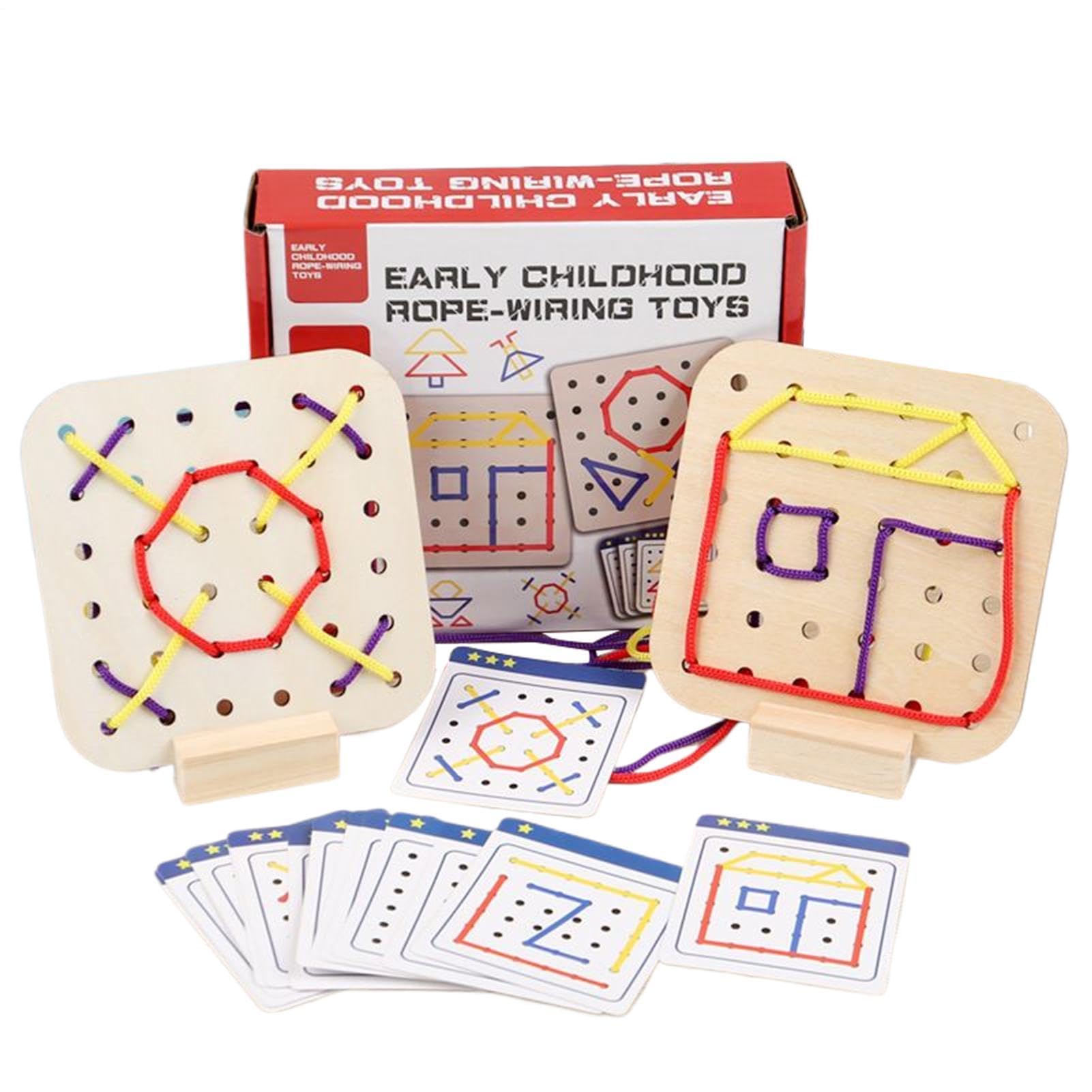 Wooden Threading Toy - 130g | Lacing Board For | Fine Motor Skill Development Game | Early Learning Activity Kids Ages 3 And Up | Wood String Toy With Challenge Cards | Travel Game Car Plane