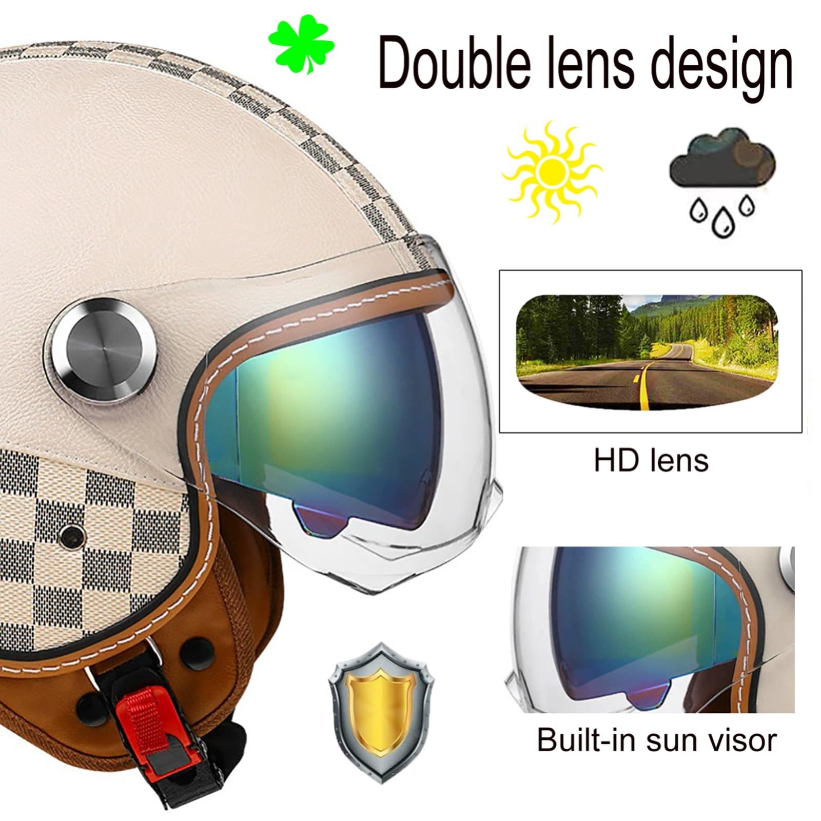 Casque De Moto Bluetooth Casque Jet 3/4 Casque, Certification ECE Casque De Moto Intégré Casque Jet Scooter Avec Double Miroir Hommes Femmes A,L/(59~60cm)