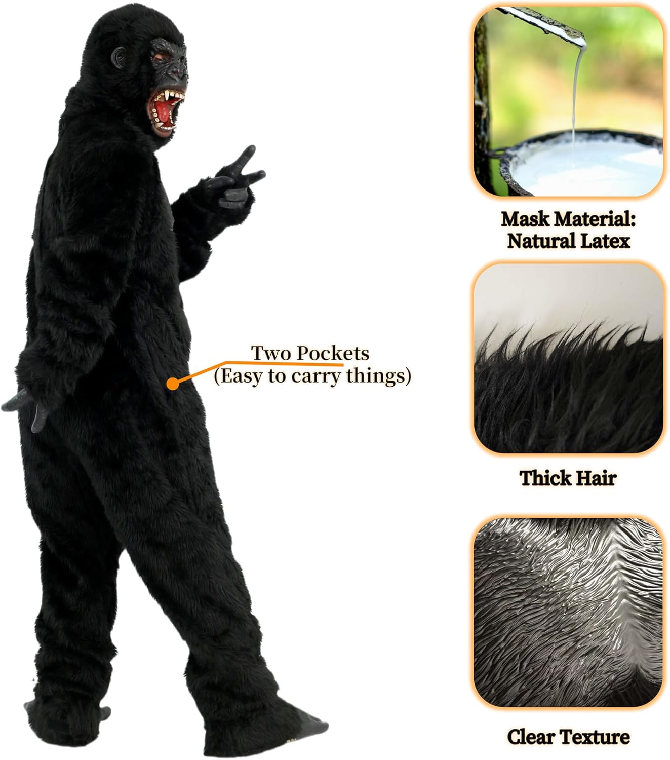 Gorilla Costume Adult,Deluxe Set, Natural Latex and Polyester Material,One Size, Light and Breathable,Larger Breathing Hole, Suitable for Party and Halloween Parties - Image 3