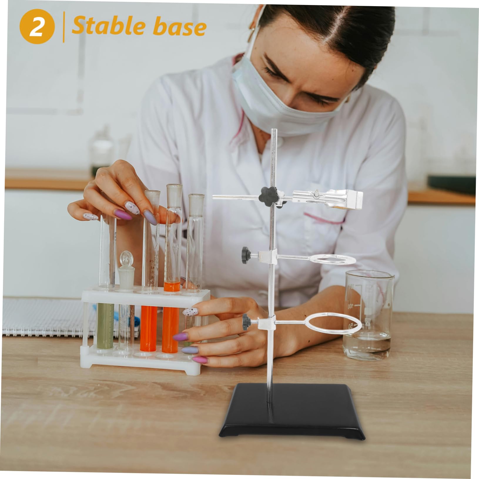 VALICLUD Support de Laboratoire Réglable avec Pinces pour Flacons Équipement pour Expériences Scientifiques Écoles et de Recherche Noir