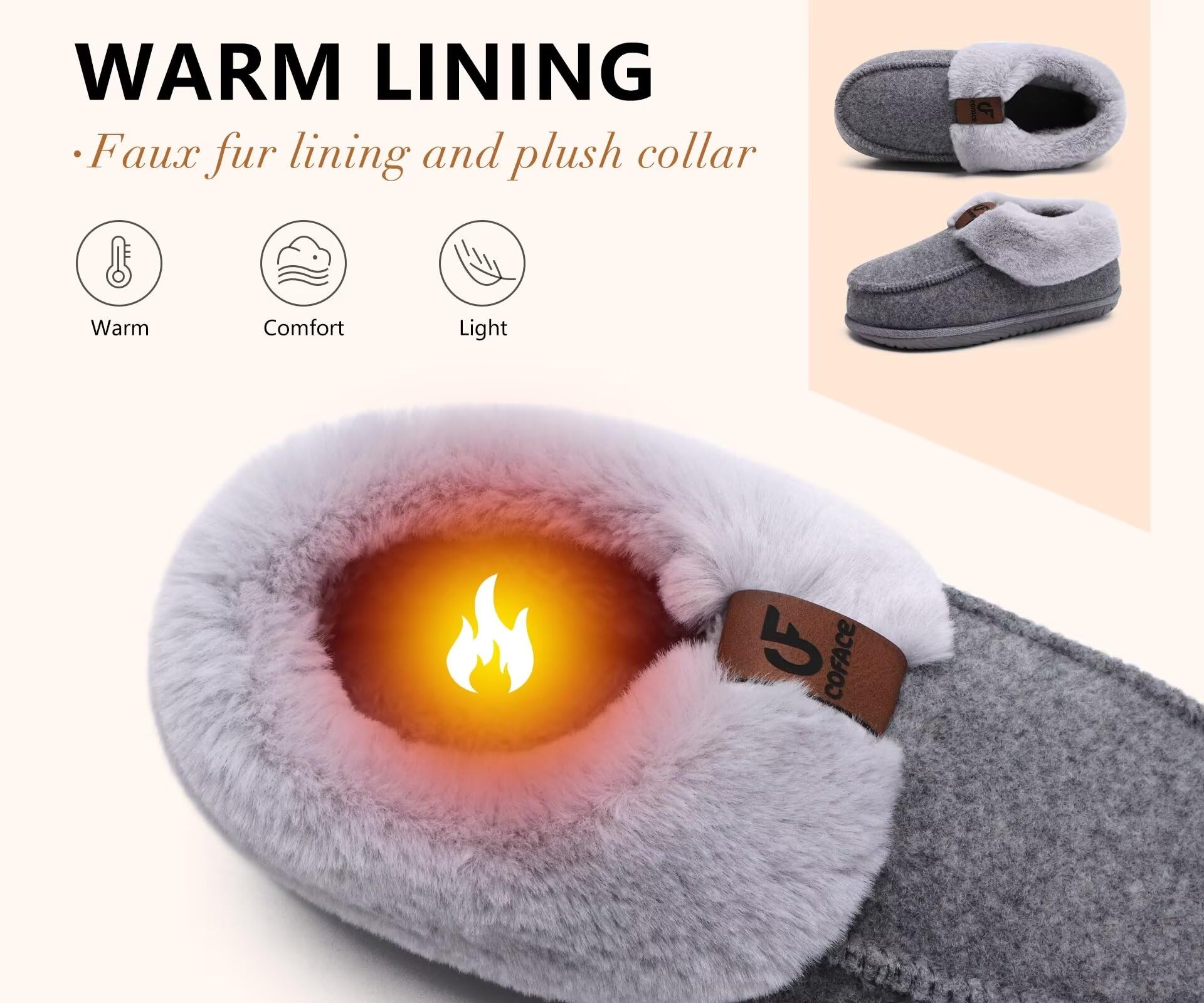 COFACE Pantofole Donna Invernali Peluche Pelle Pantofola Chiuse Calde Feltro Ciabatte da Casa Comode Memory Foam Slippers Antiscivolo Suola