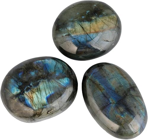 Miniatura 10 de Rockcloud - Piedras ovaladas para preocupaciones, piedra energética de bolsillo en la palma, cristal curativo con bolsa de terciopelo