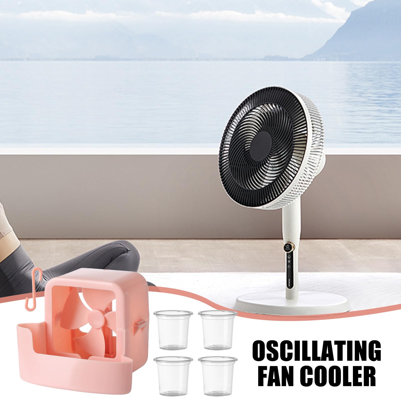 Ventilator Cool Breeze Aufsatz – Tragbarer hängender Eisbox-Kühler mit No-Drill-Design | Haushalt Hängende Ventilatoren Zubehör mit 4 Eisbechern | Universeller Bodenventilator Kühler für Heimwerkstatt