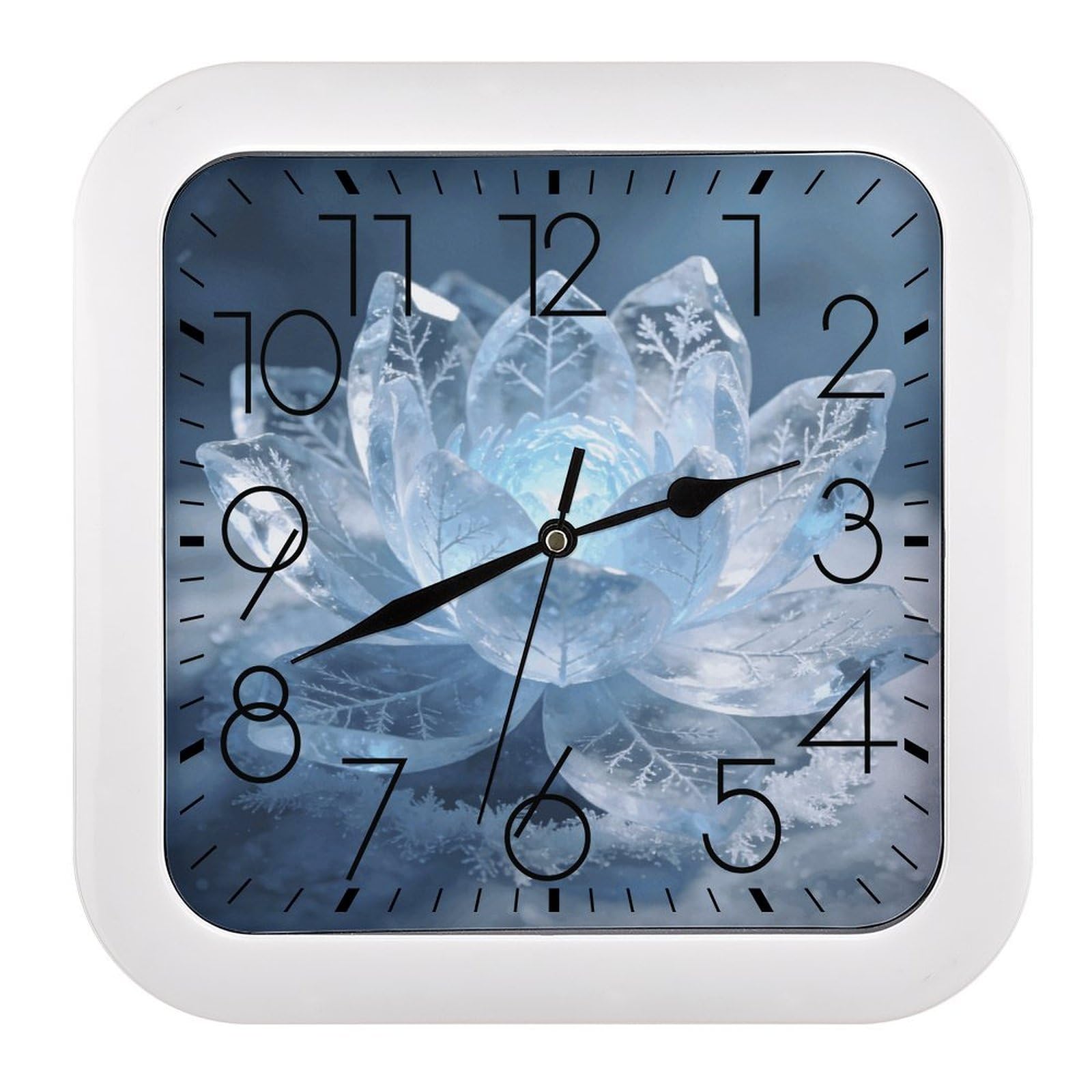 Fodpand Style Frost Lotus Glowing Light Wall Clock,Battery Operated Modern Retro Rounded Square Clock Clock For Bedroom Living Room Office Home Gym Porch Decor Indoor Outdoor 10.2 * 10.2In