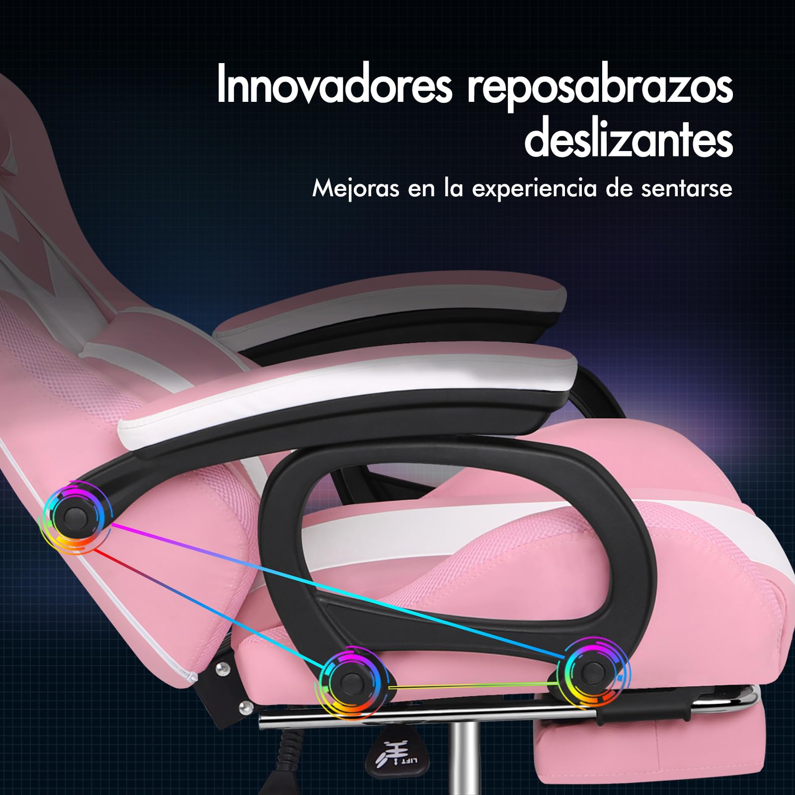 ALFORDSON Silla Gaming con Masaje y LED, Silla Gamer Ergonómica con Cojín Lumbar y Cervical, Reposapiés Telescópico, Iluminación para Ordenador, Videojuego, Juegos, Oficina, Cuero PU(Rosa)