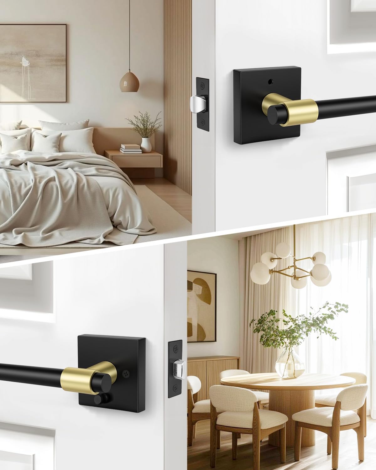Goldenwarm 4 Pack Black and Gold Interior Door Handles, Heavy Duty