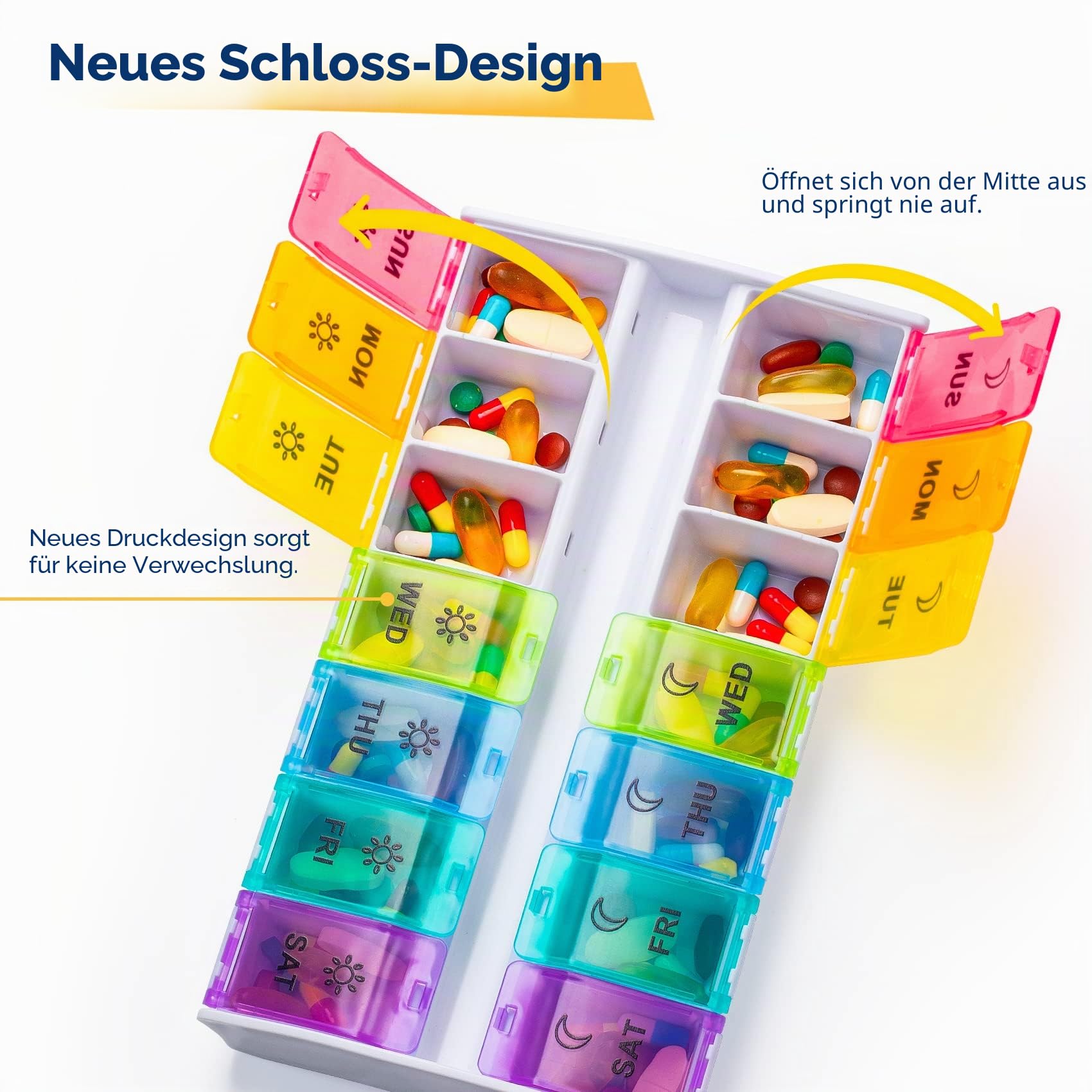 Tablettenbox 7 Tage Morgens Abends, Pillendose 7 Tage 2 Fächer, Pillenbox 14 Tage Medikamentenbox Große Fächer Für Fischöle, Vitamine, Kapseln