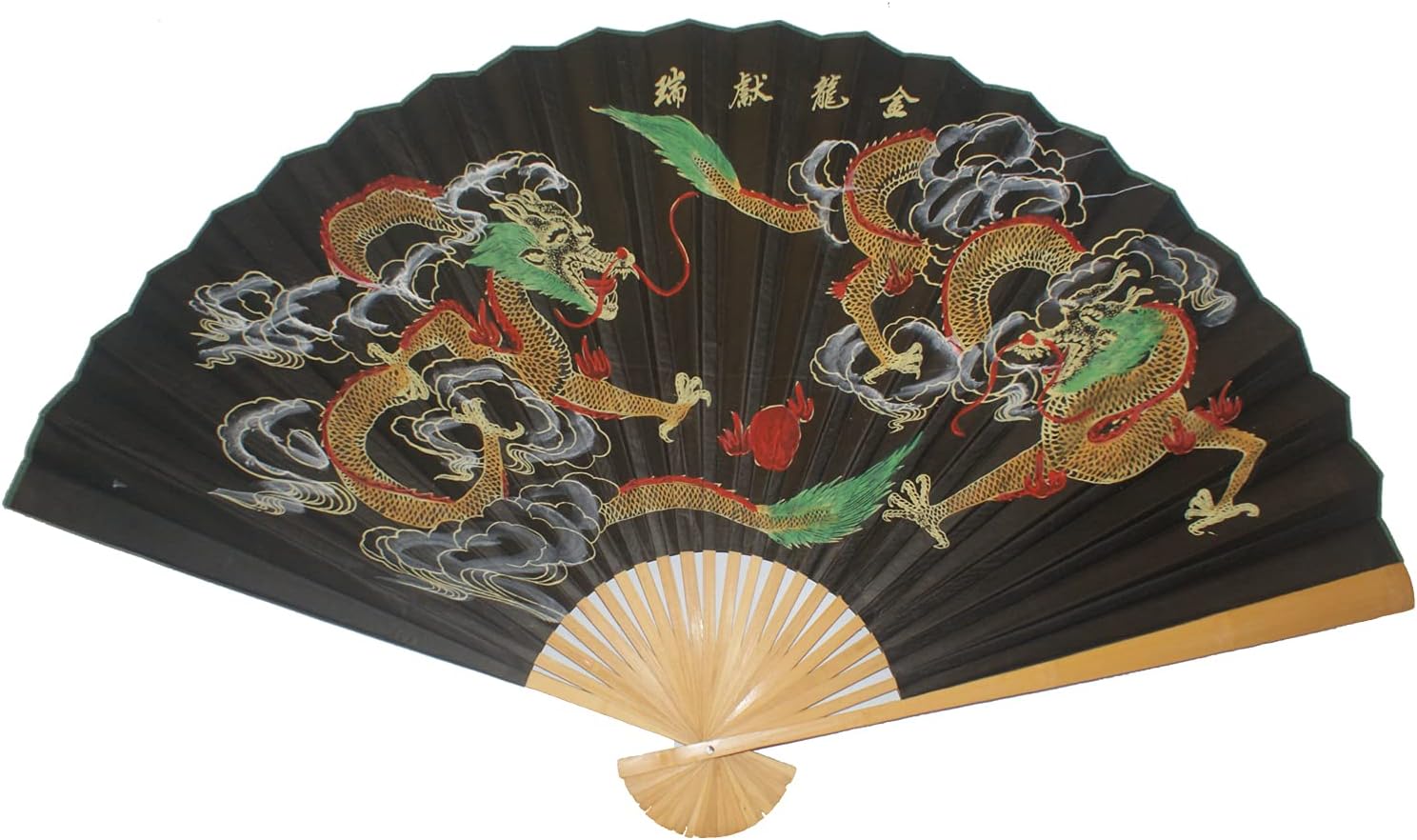 Harvey J 35" Black Decorative Wall Fan with Red Dragon