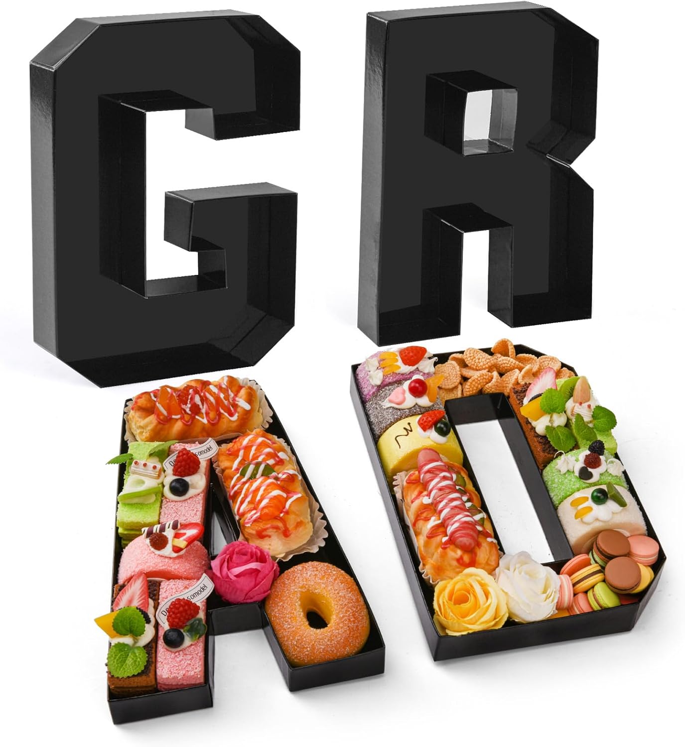 GRAD Set Cardboard Letter for Charcuterie 10.2'' Congrats Grad Fillable Tray Charcuterie Paper Box for Graduation Party Decorations Chocolate Candy Cupcake Container