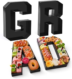 GRAD Set Cardboard Letter for Charcuterie 10.2'' Black Grad Fillable Tray Charcuterie Paper Box for Graduation Party Decorations Chocolate Candy Cupcake Container