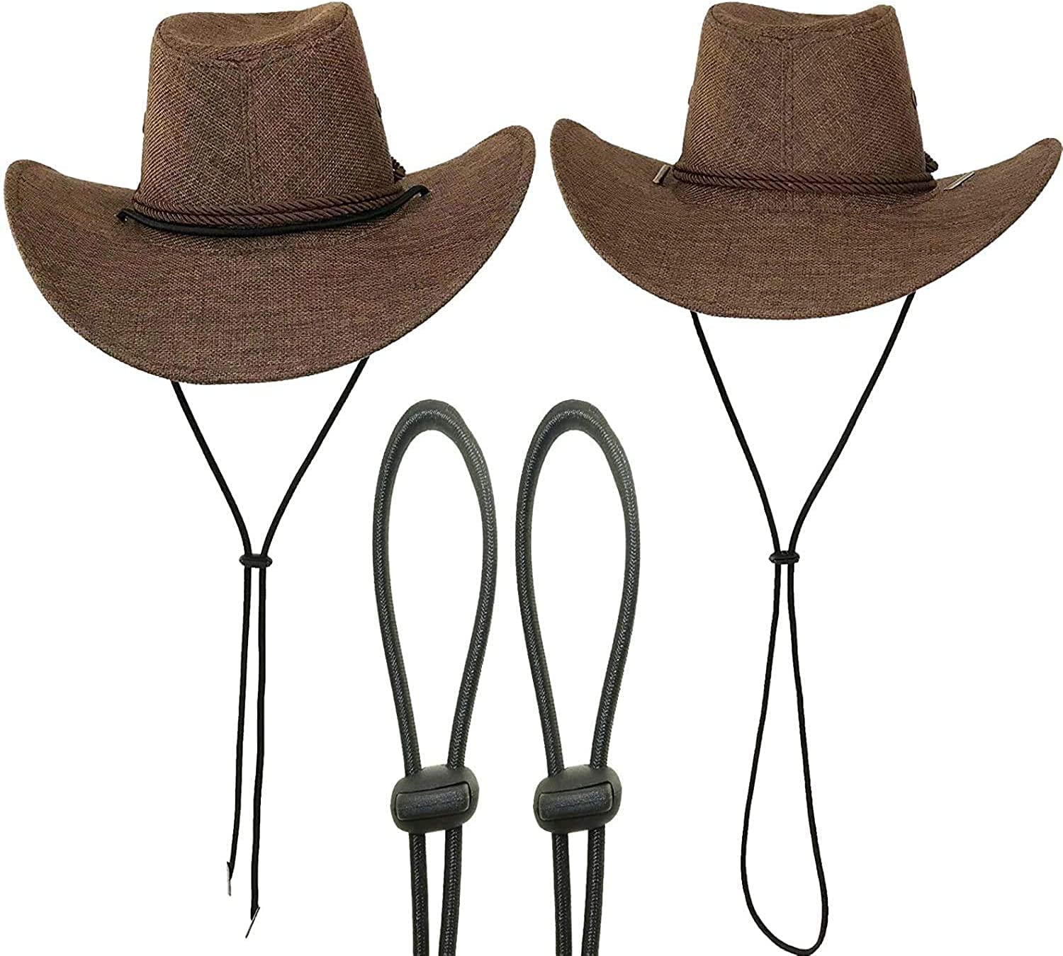 AUXPhome （Pack of 2） Adjustable Elastic Hats Removable Chin Cord, Flexible Removable Chin Strap & Spring Loaded Stop Cord Lock for Swim Goggles Fishing, Hiking, Camping, Travel,Boating, Sailing Black