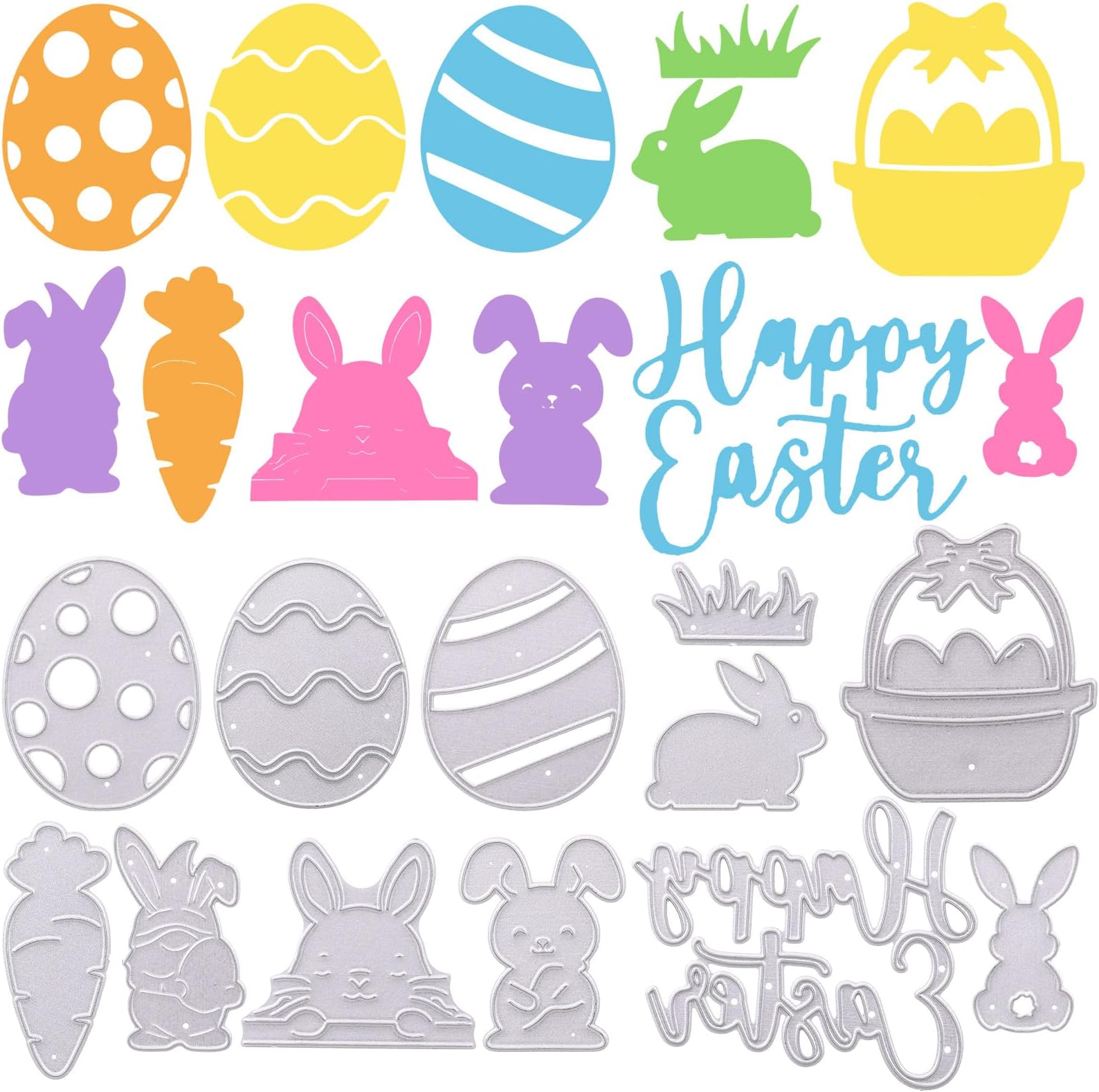 12 Pcs Easter Metal Die Cuts for Card Making Happy Easter Bunny Rabbit Eggs Carrot Grass Embossing Stencils for DIY Scrapbooking Photo Album Craft Party Decorations