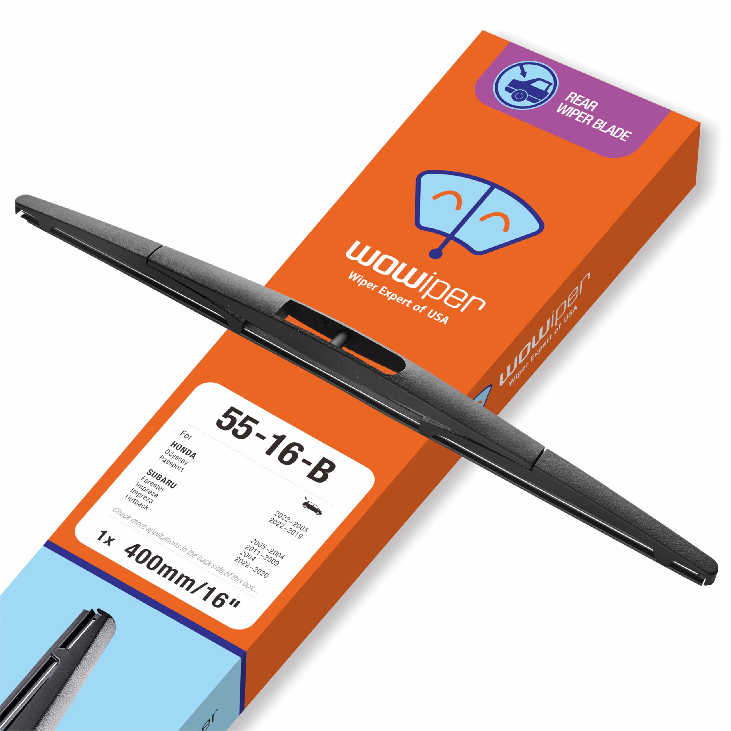 OEM 16 Inch Rear Wiper Blade Replacement for Honda Odyssey 2022-2005 Insight 11-10 Passport 22-19 /Subaru Forester 05-04 Impreza 11-09,04 OutSuperior All-Seasons Windshield Wiper Blade（16-B）