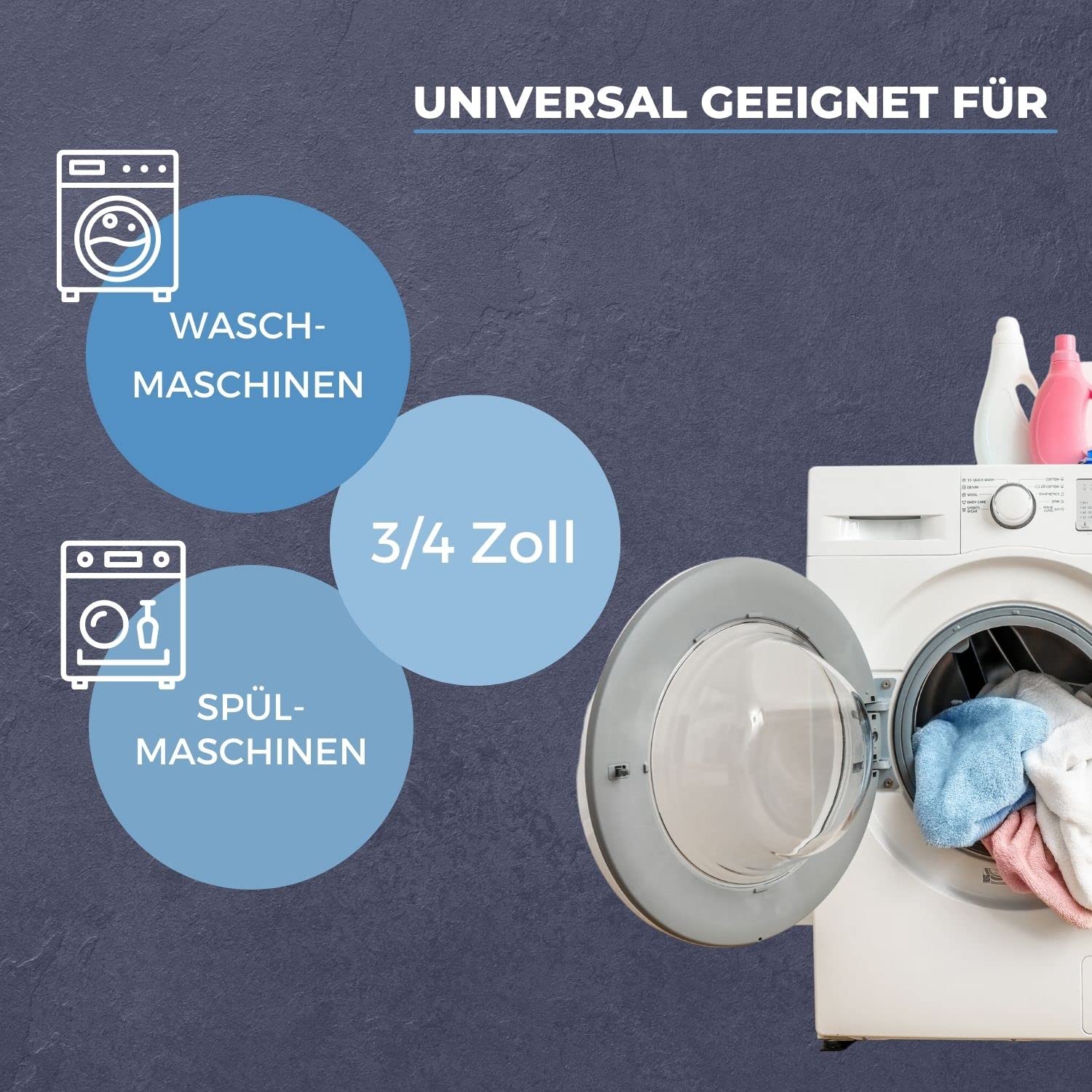 LICHTBLAU Zulaufschlauch | 6m 3/4 Zoll | Metallgewinde | Für Waschmaschine & Spülmaschine mit Winkelanschluss, Dichtung und Kaltwasseranschluss