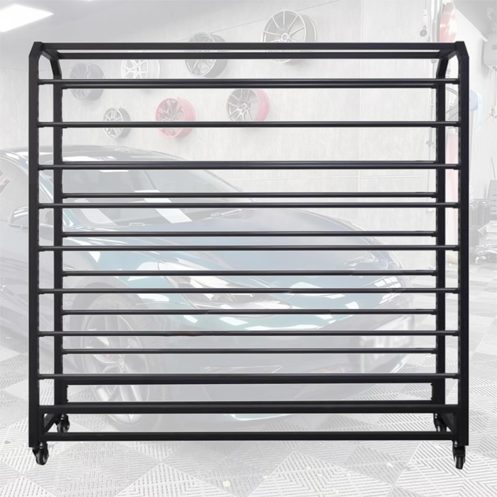 Carrello in tessuto pesante con ripiani regolabili e ruote nere per vinile e auto Wr ideale per vendita al dettaglio e studio 130 cm di larghezza e 40,6 cm