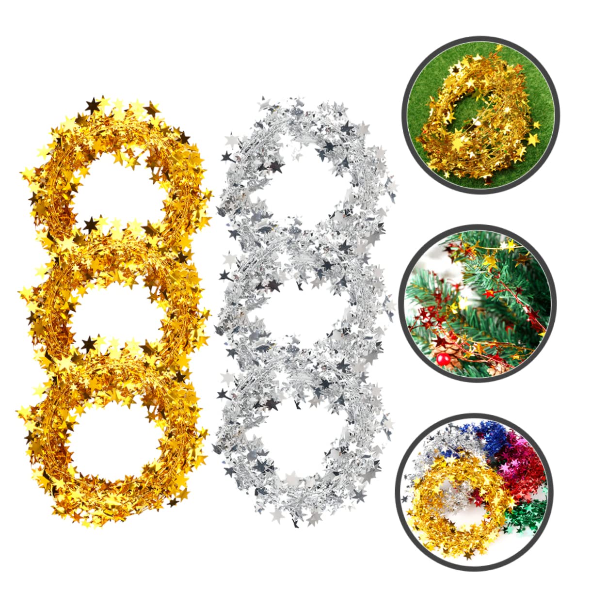 Cabilock 4 Set Ornamenti Da Appendere In Alto Ghirlanda Di Natale Illuminata Ghirlanda Di Glitter A Forma Di Stella Di Natale Ghirlanda Di Stelle Metalliche Decorazione Di Rete 6 pezzi * 4