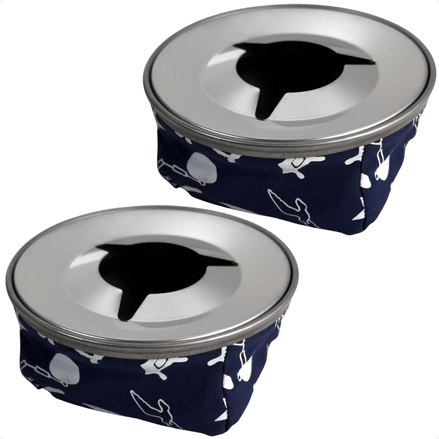 Five Oceans 2-Pack Marine Windproof Bean Bag Ashtray, Blue, Outdoor Ashtray 4-1/8-Inch Diameter, Ash Tray Outdoors Stainless Steel and Blue Fabric for Boats, Outdoor and Patio Activities - FO101-M2