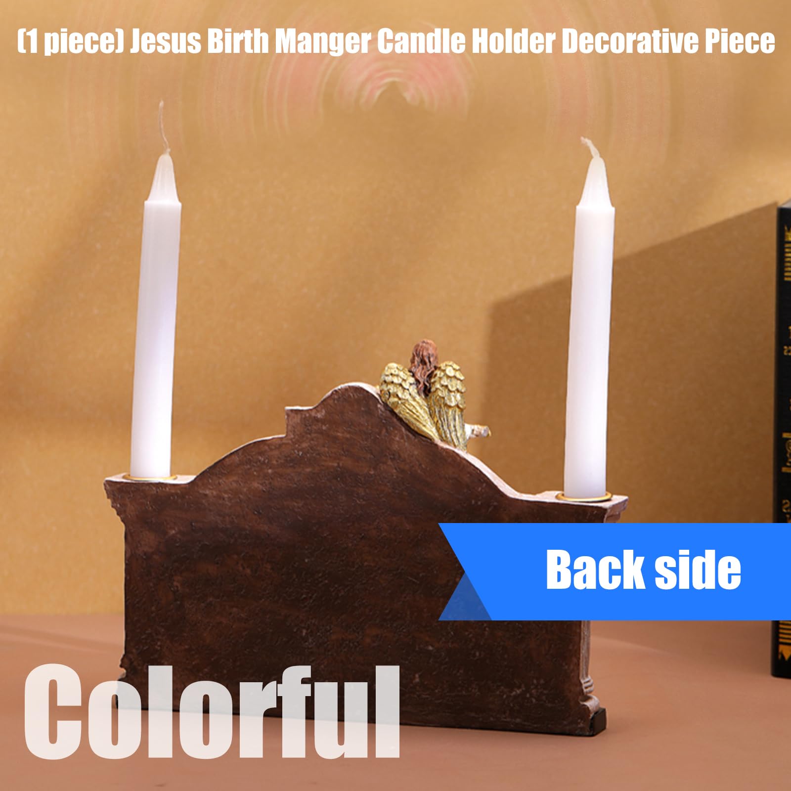 Soporte para belén con figuras de la Sagrada Familia Resina Decoraciones de Adviento de Navidad para vacaciones Regalos de mesa Santa Familia Cuna con Candelabro