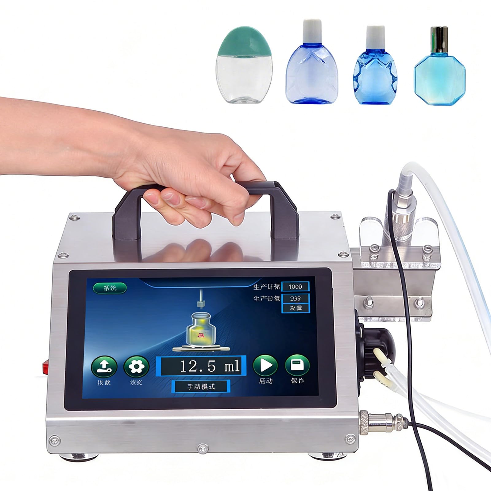 Riempitrice automatica per bottiglie - Riempitrice liquida portatile per oli essenziali, miele, creme e cosmetici - Controllo digitale, 3 teste di riempimento, acciaio inossidabile