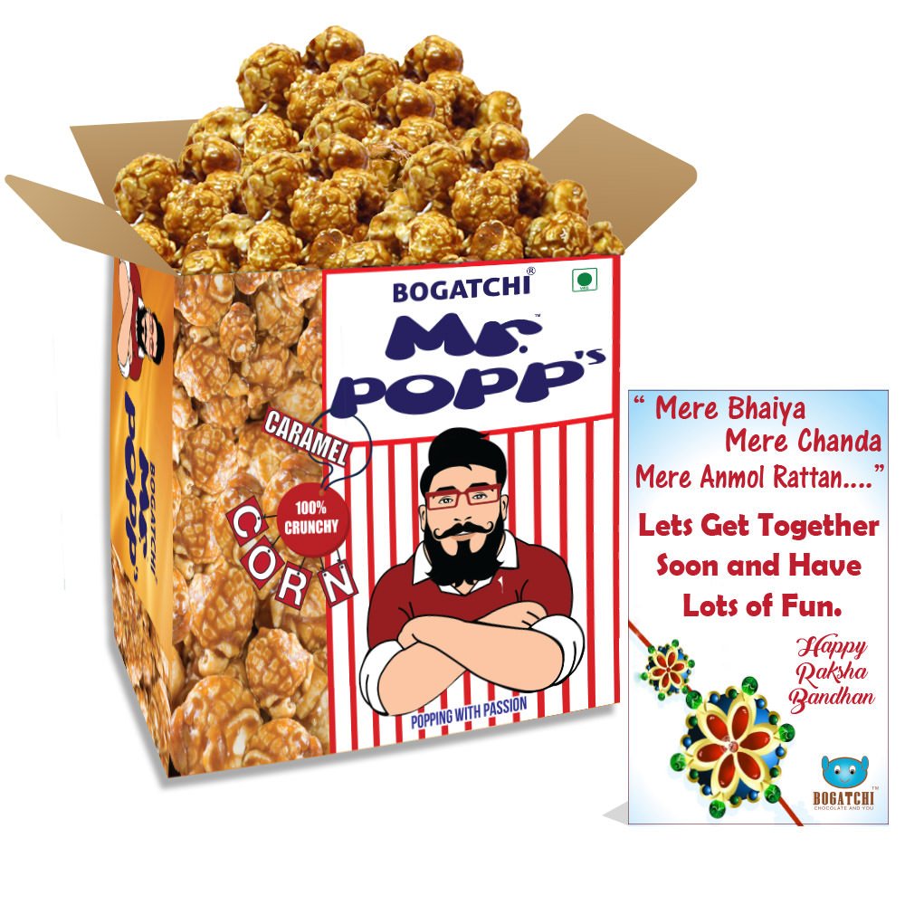 BOGATCHI Mr.POPP's Caramel Popcorn, 100% Mushroom Popped Crunchy Best Quality Kernels, Handcrafted Gourmet Popcorn, Perfect Rakhi Gift from Sister to Brother , 250g + Free Happy Rakhi Greeting Card-picture-37