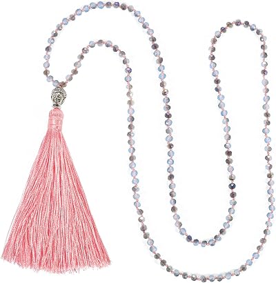 KELITCH Women Tassel Necklace Buddha Pendant Necklace Charms Boho Handmade Crystal Beaded Chain Necklace Jewelry