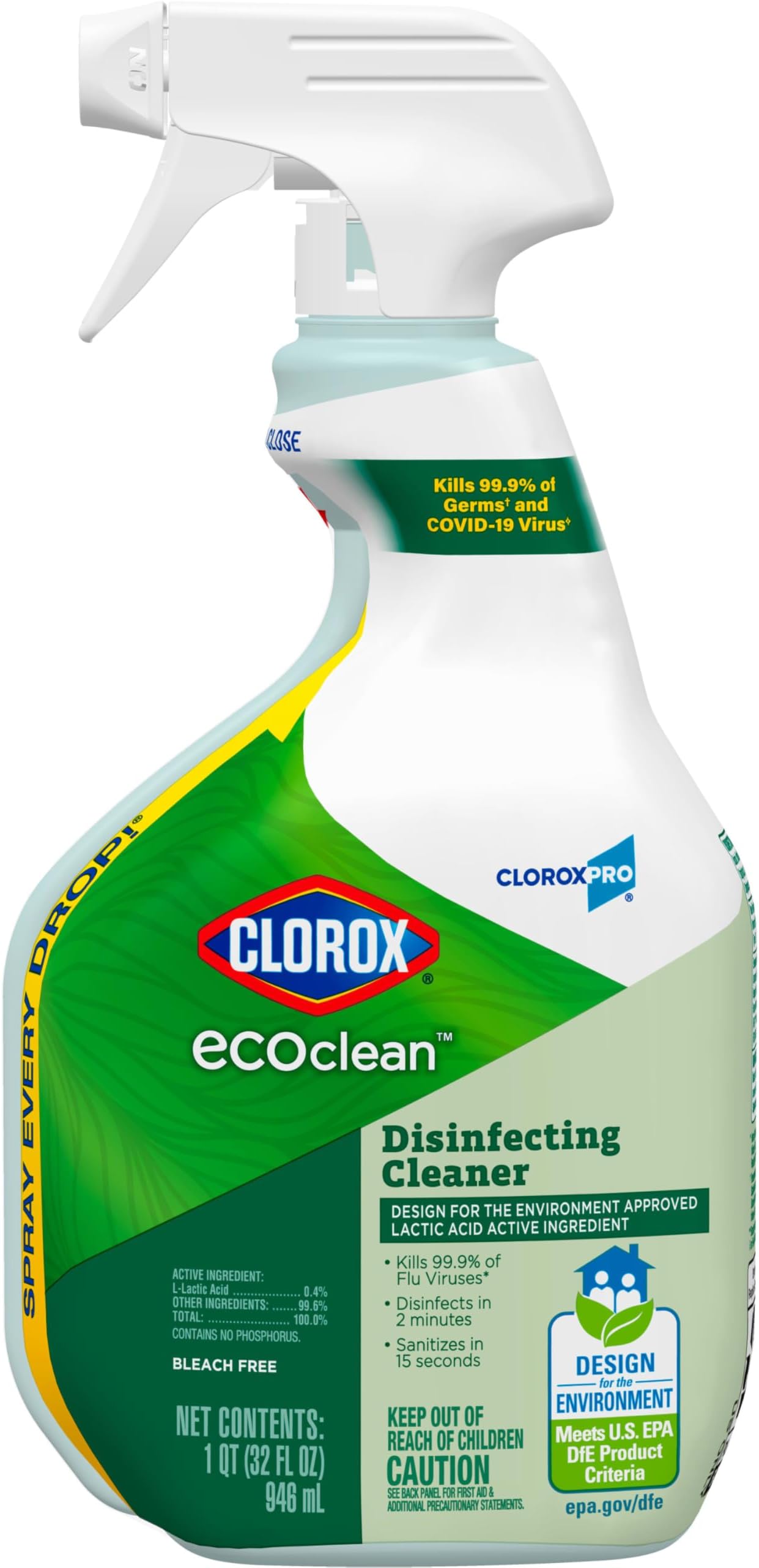Clorox CloroxPro EcoClean Disinfecting Cleaner Spray Bottle, 32 Fluid Ounces