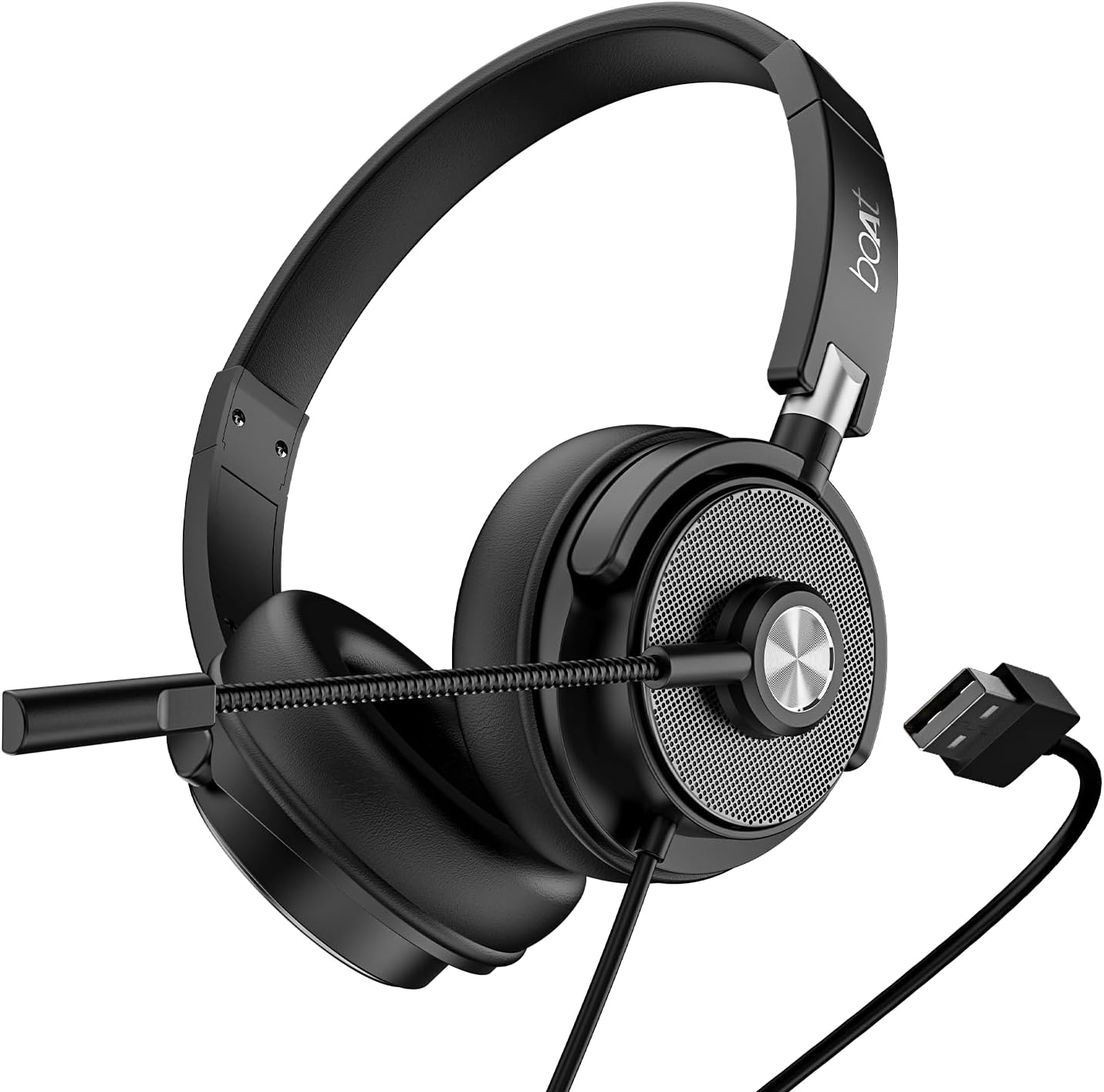 Boat Bassheads 900 Pro Wired Headphones with 40Mm Drivers, Lightweight Foldable Design, Over Ear, Remote Control, Unidirectional Retractable Mic, Adjustable Headband & USB Type-A Compatibility(Black)