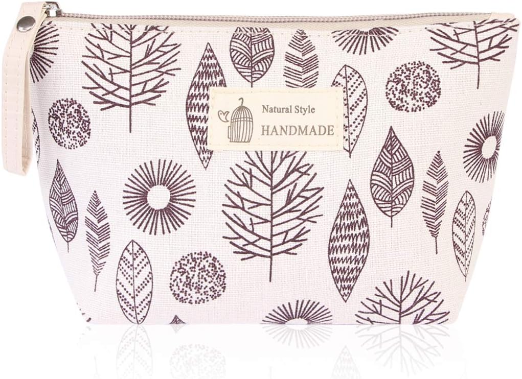 RIAH FASHION Portable Travel Clutch Cosmetic Makeup Pouch Bag - Toiletry Organizer Purse Wristlet Stripe, Floral, Plaid, Cork (Trapezoid Pouch - Aztec Leaf)