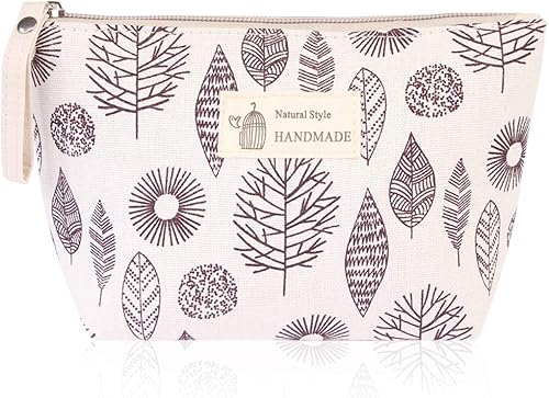 Miniatura 9 de RIAH FASHION Bolsa portátil de viaje para maquillaje cosmético, organizador de artículos de tocador, bolso de pulsera, floral, a cuadros, corcho